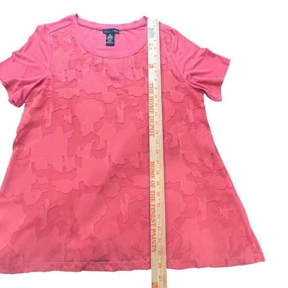 RXB Lace Overlay Blouse, Short Sleeve, Relaxed Fit, Spiced Coral, size Medium - Picture 5 of 9